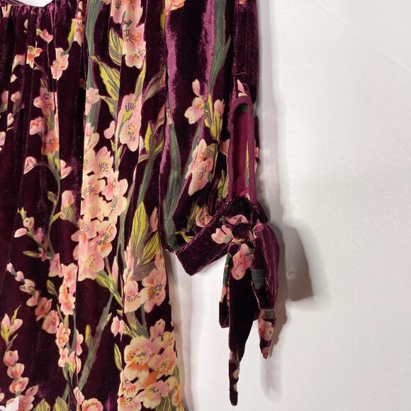 Francescas S Burgundy Red Floral Velvet Off The Shoulder Blouse Top Split Back - Picture 5 of 11
